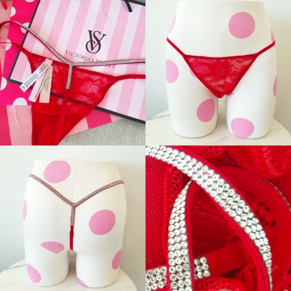 Victoria's Secret Very Sexy Lace Shine Strap Thong Panty Rhinestone Crystal NWT - Picture 1 of 9